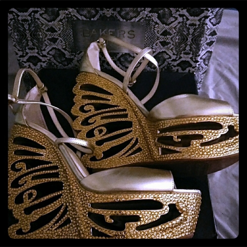 Bakers Elite women's jeweled gold wedge stiletto